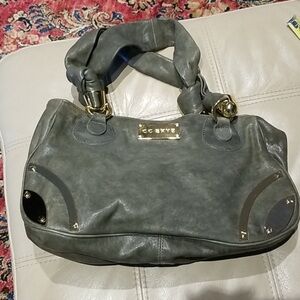 CC Skye Grayish Taupe Leather Large Bardot Handbag
